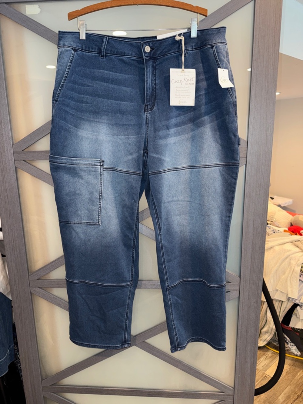 Cato Hi-Rise Straight Ankle Utility Jeans Cozy Knit Denim NWT